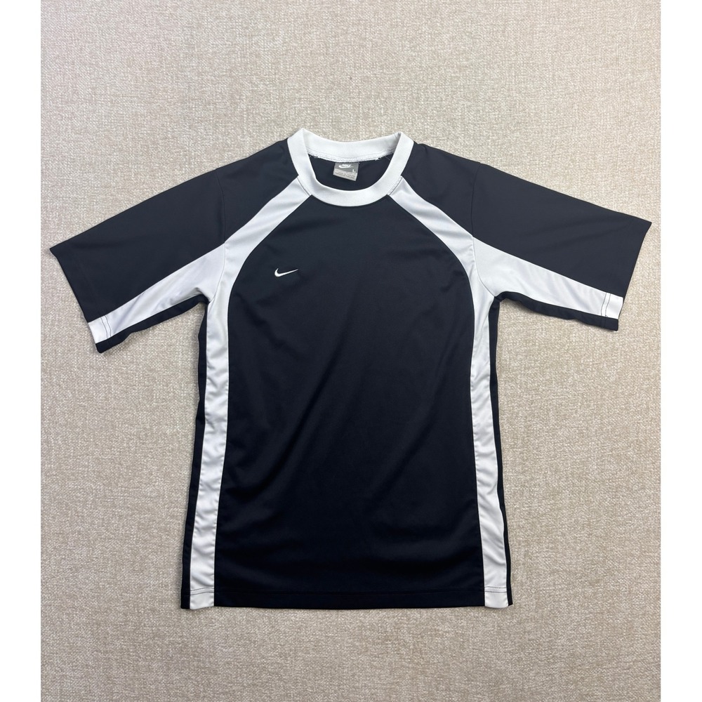 Nike Boys Large 14-16 Black White Athletic Soccer Training Shirt Swoosh